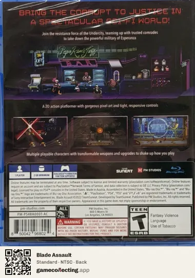 Blade Assault PlayStation 4, NTSC box back