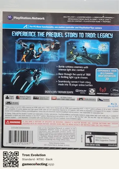 Tron: Evolution PlayStation 3, NTSC box back