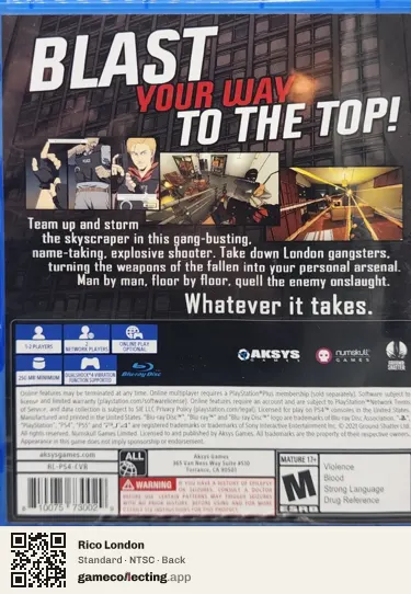 Rico London PlayStation 4, NTSC box back