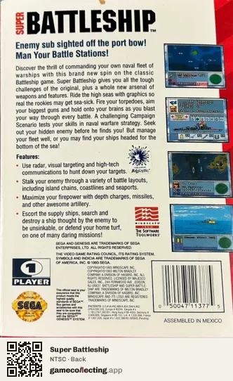 Super Battleship Sega Mega Drive / Genesis, NTSC box back