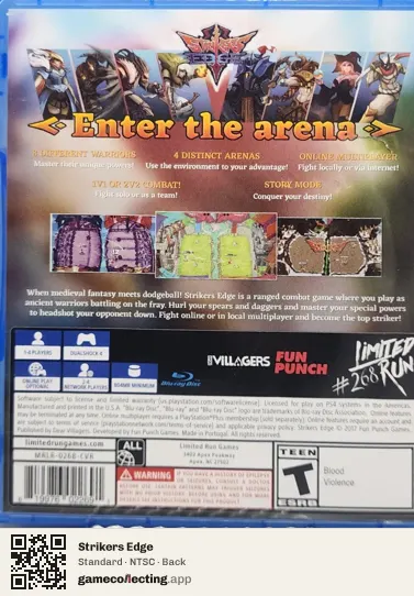 Strikers Edge PlayStation 4, NTSC box back