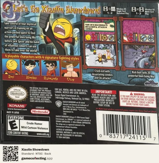 Xiaolin Showdown Nintendo DS, NTSC box back