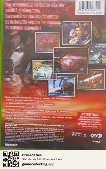 Crimson Sea Xbox, France box back