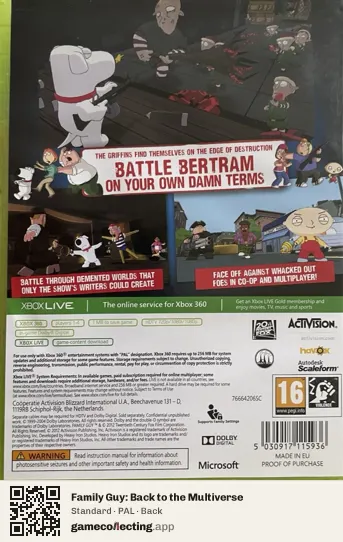 Family Guy: Back to the Multiverse Xbox 360, PAL box back