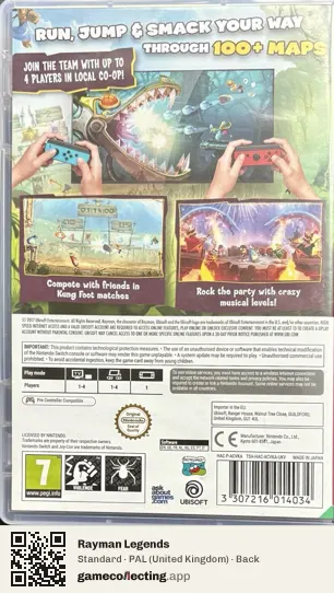 Rayman Legends Nintendo Switch, United Kingdom box back
