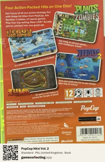 PopCap Hits! Vol. 2 Xbox 360, United Kingdom box back