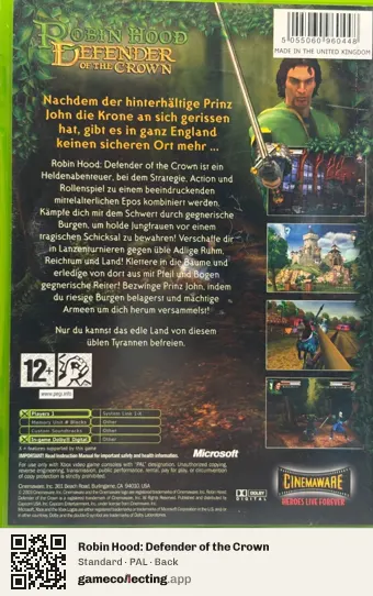 Robin Hood: Defender of the Crown Xbox, PAL box back