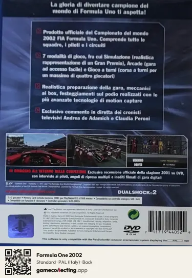 Formula One 2002 PlayStation 2, Italy box back