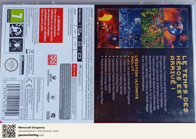 Minecraft Dungeons Nintendo Switch, France box back