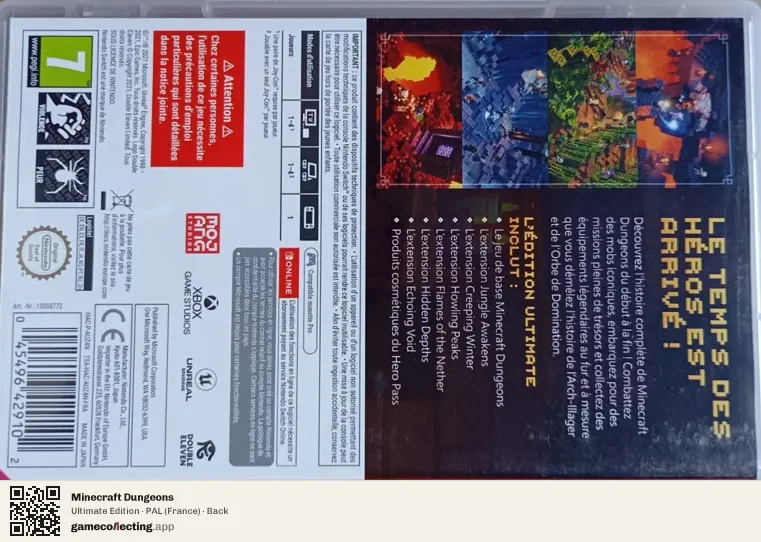 Minecraft Dungeons Nintendo Switch, France box back