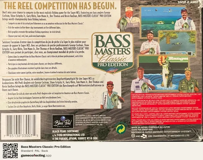 Bass Masters Classic: Pro Edition Super Nintendo Entertainment System, PAL box back