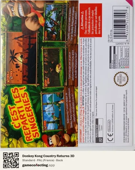 Donkey Kong Country Returns 3D Nintendo 3DS, France box back