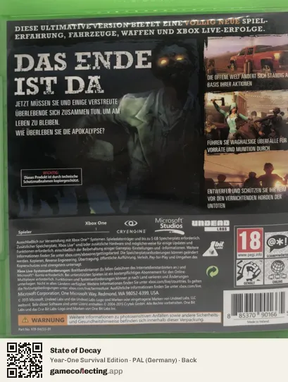 State of Decay Xbox One, Germany box back