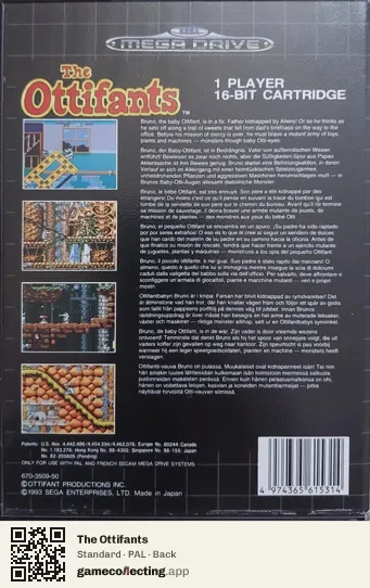 The Ottifants Sega Mega Drive / Genesis, PAL box back