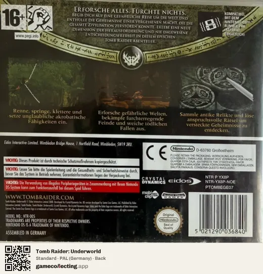Tomb Raider: Underworld Nintendo DS, Germany box back
