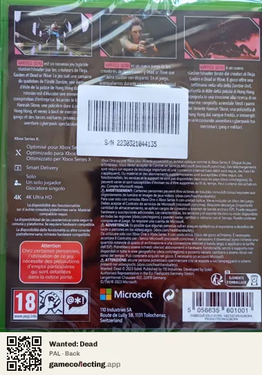 Wanted: Dead Xbox Series X, PAL box back