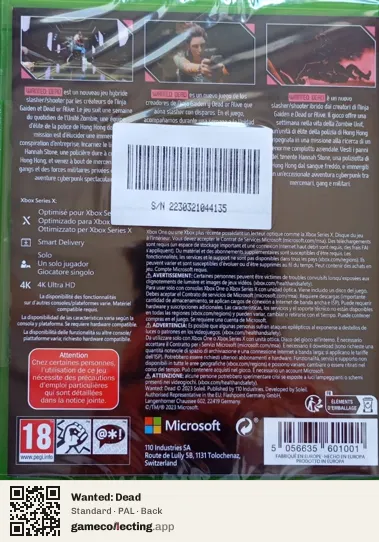 Wanted: Dead Xbox Series X, PAL box back