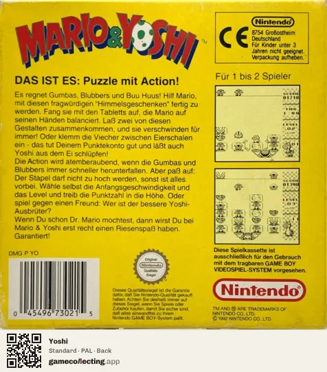 Yoshi Game Boy, PAL box back
