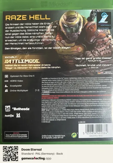 Doom Eternal Xbox One, Germany box back