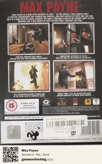 Max Payne PlayStation 2, PAL box back