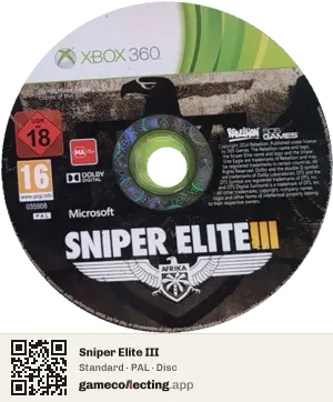 Sniper Elite III Xbox 360, PAL disc