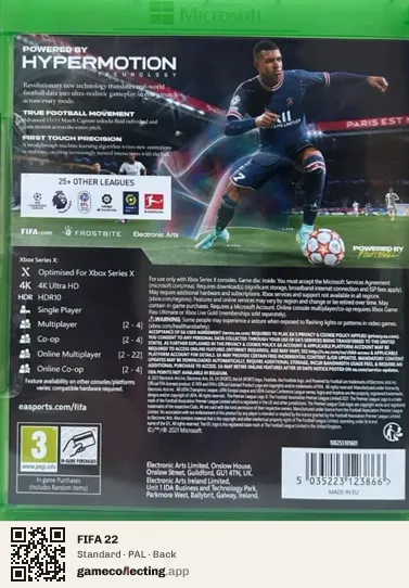 FIFA 22 Xbox Series X, PAL box back