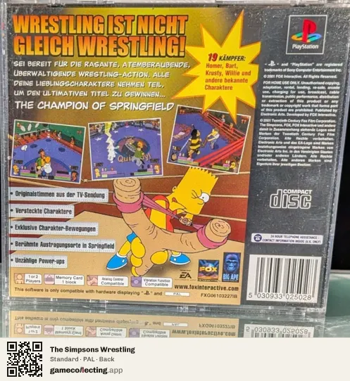 The Simpsons Wrestling PlayStation, PAL box back