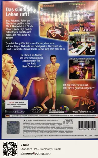 7 Sins PlayStation 2, Germany box back