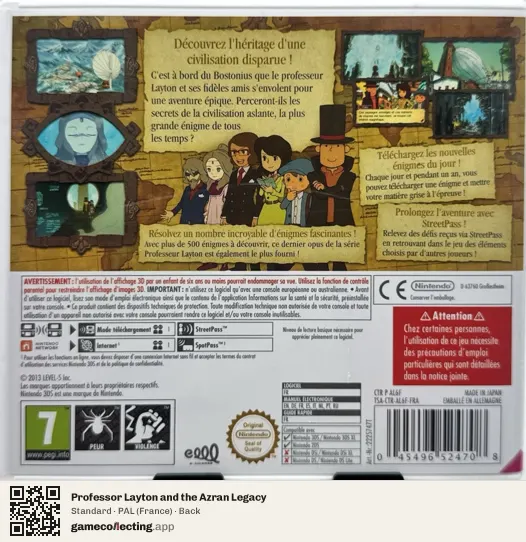 Professor Layton and the Azran Legacy Nintendo 3DS, France box back