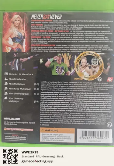 WWE 2K19 Xbox One, Germany box back