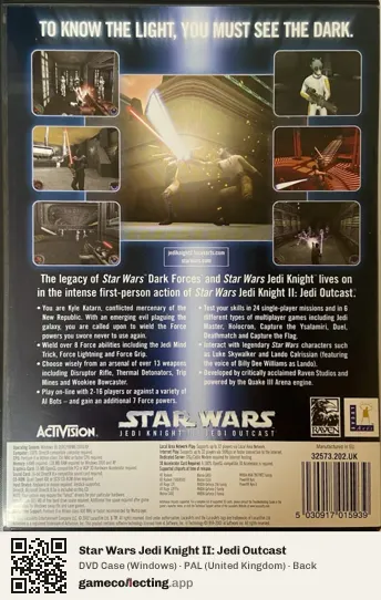 Star Wars Jedi Knight II: Jedi Outcast Computer, United Kingdom box back