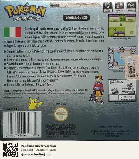 Pokémon Silver Version Game Boy Color, Italy box back