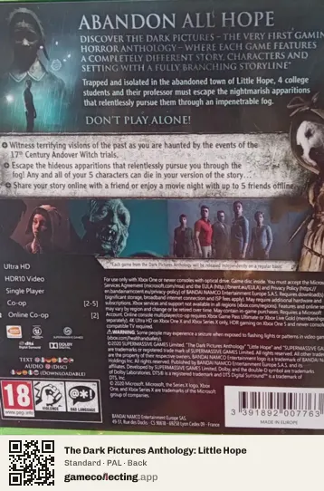 The Dark Pictures Anthology: Little Hope Xbox One, PAL box back