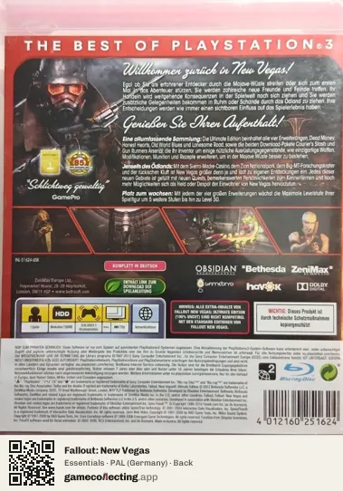 Fallout: New Vegas PlayStation 3, Germany box back
