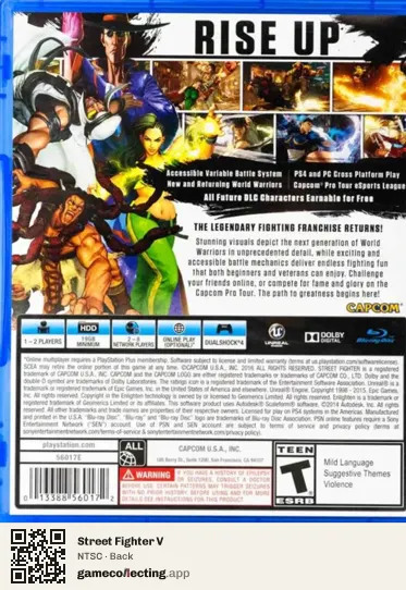 Street Fighter V PlayStation 4, NTSC box back