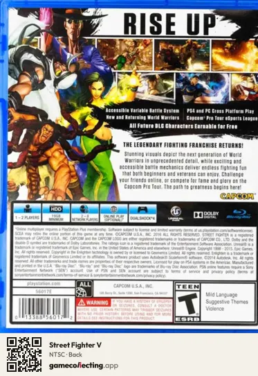 Street Fighter V PlayStation 4, NTSC box back