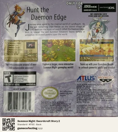 Summon Night: Swordcraft Story 2 Game Boy Advance, NTSC box back