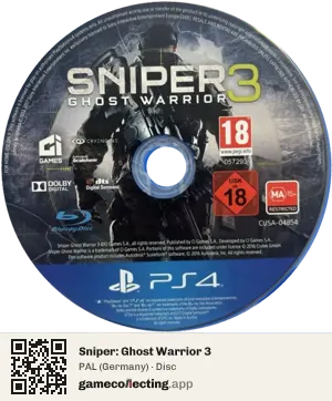 Sniper: Ghost Warrior 3 PlayStation 4, PAL disc