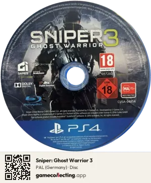 Sniper: Ghost Warrior 3 PlayStation 4, PAL disc