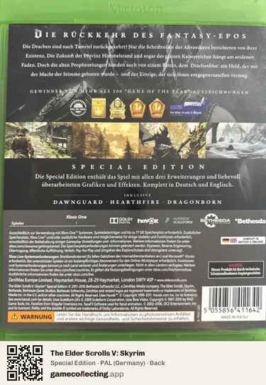 The Elder Scrolls V: Skyrim Xbox One, Germany box back