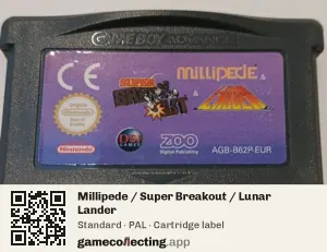 Millipede / Super Breakout / Lunar Lander Game Boy Advance, PAL cartridge label