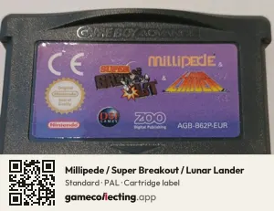 Millipede / Super Breakout / Lunar Lander Game Boy Advance, PAL cartridge label