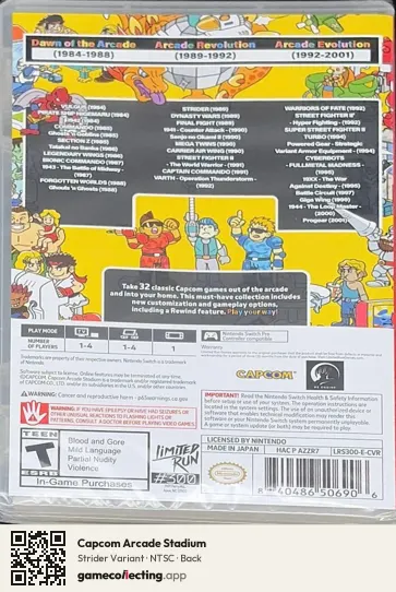 Capcom Arcade Stadium Nintendo Switch, NTSC box back