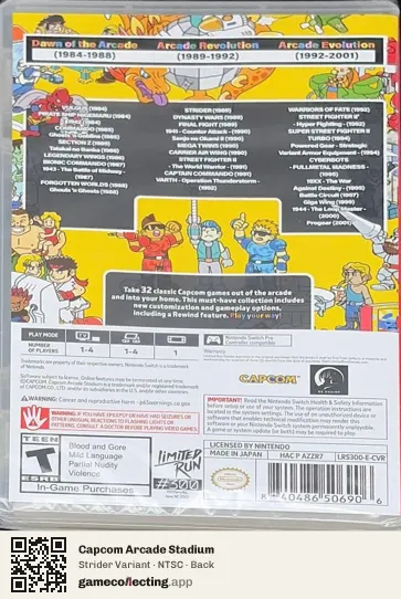 Capcom Arcade Stadium Nintendo Switch, NTSC box back