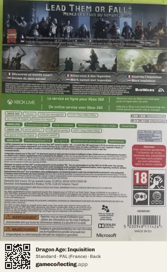 Dragon Age: Inquisition Xbox 360, France box back