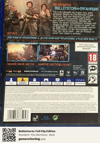 Bulletstorm: Full Clip Edition PlayStation 4, Germany box back
