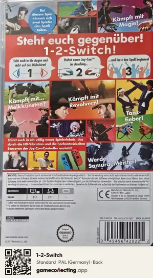 1-2-Switch Nintendo Switch, Germany box back