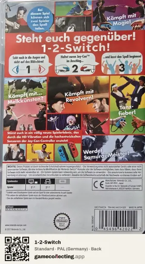 1-2-Switch Nintendo Switch, Germany box back