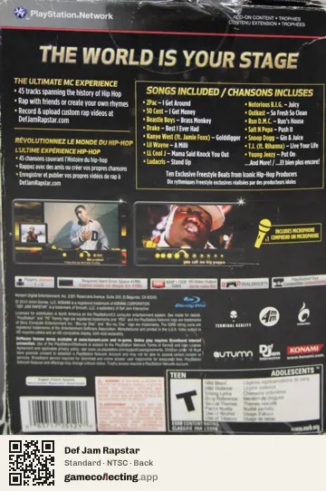 Def Jam Rapstar PlayStation 3, NTSC box back