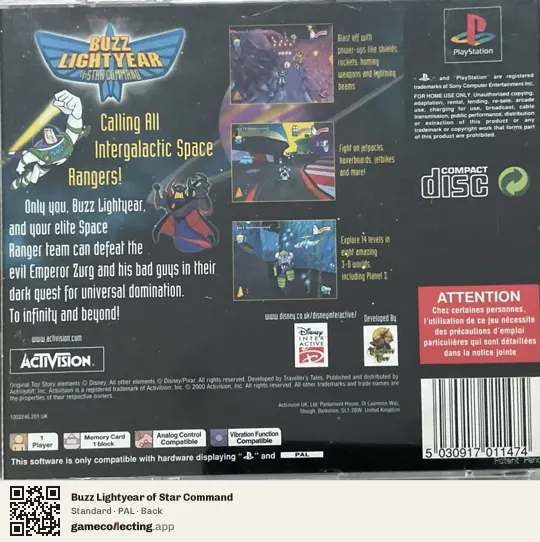 Buzz Lightyear of Star Command PlayStation, PAL box back